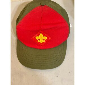 Vintage Boy Scout Twill Fabiric Cap‎ M/L Adjustable Fit Snapback Red Olive